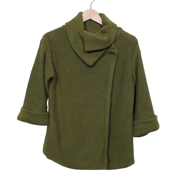 Old Navy Cable Knit Sweater Olive Green Wrap Neckline Women Size M - Picture 1 of 7